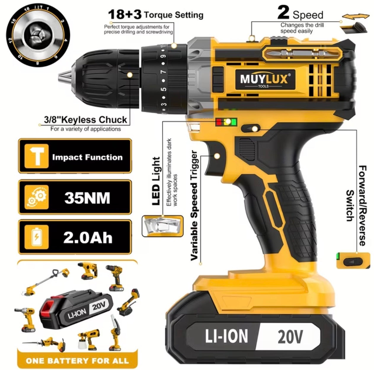 Tegatol 20V Cordless Drill Kit (4D)