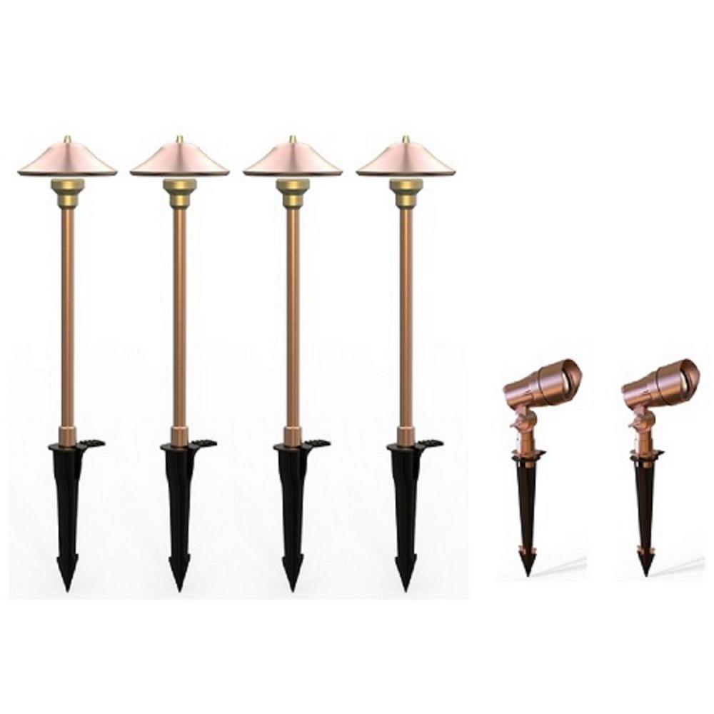 Home Decorations Collection 300 Lumen Low Voltage Brass LED Waterproof Outdoor Landscape Path Light and Spot Light Kit (6-Pack) 3-e