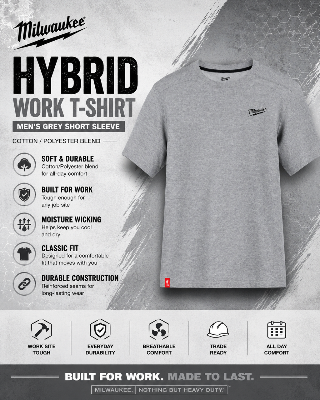Milwaukee Men's Cotton/Polyester Short-Sleeve Hybrid Work T-Shirt 10-B