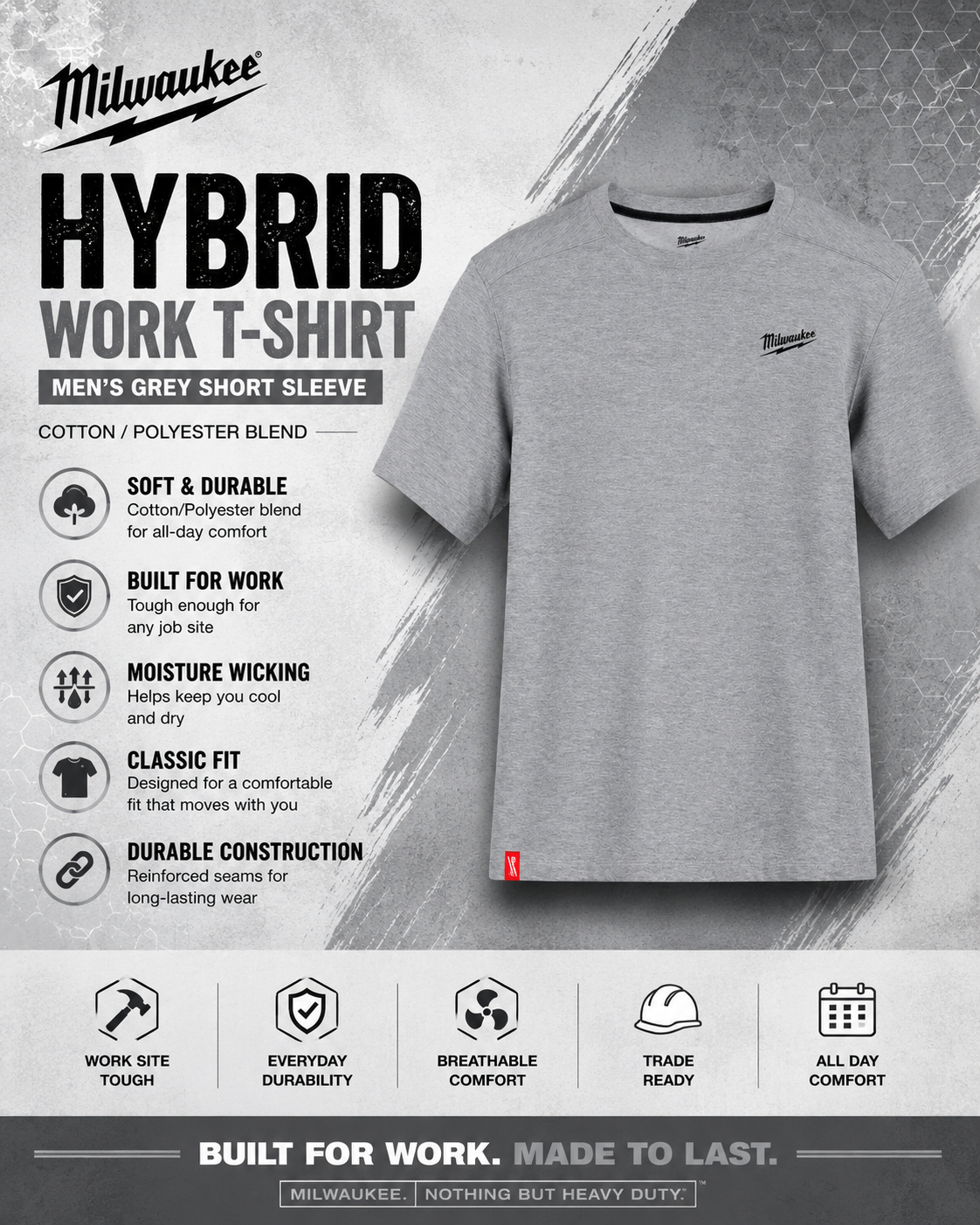 Milwaukee Men's Cotton/Polyester Short-Sleeve Hybrid Work T-Shirt 10-B