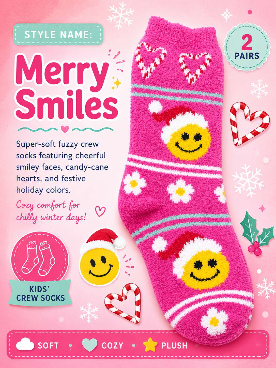 Wonder Shop Kids’ super soft crew socks (2 Pair) 5-a