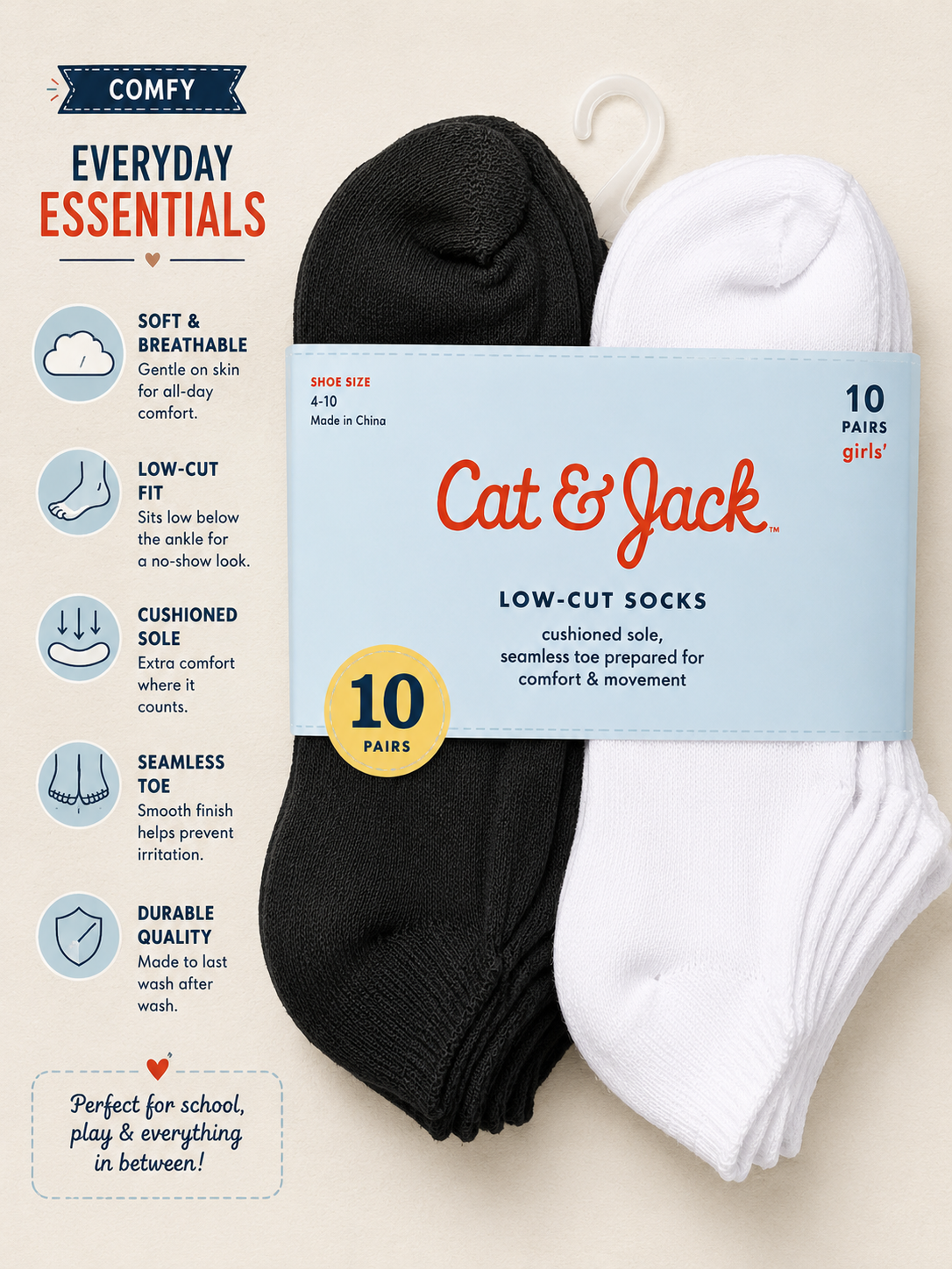 Cat & Jack Low Cut Socks 7-c