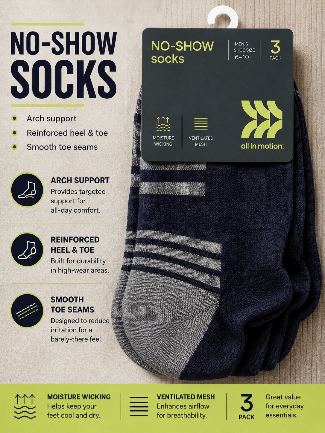 ALL IN MOTION NO SHOW SOCKS 7-d-2