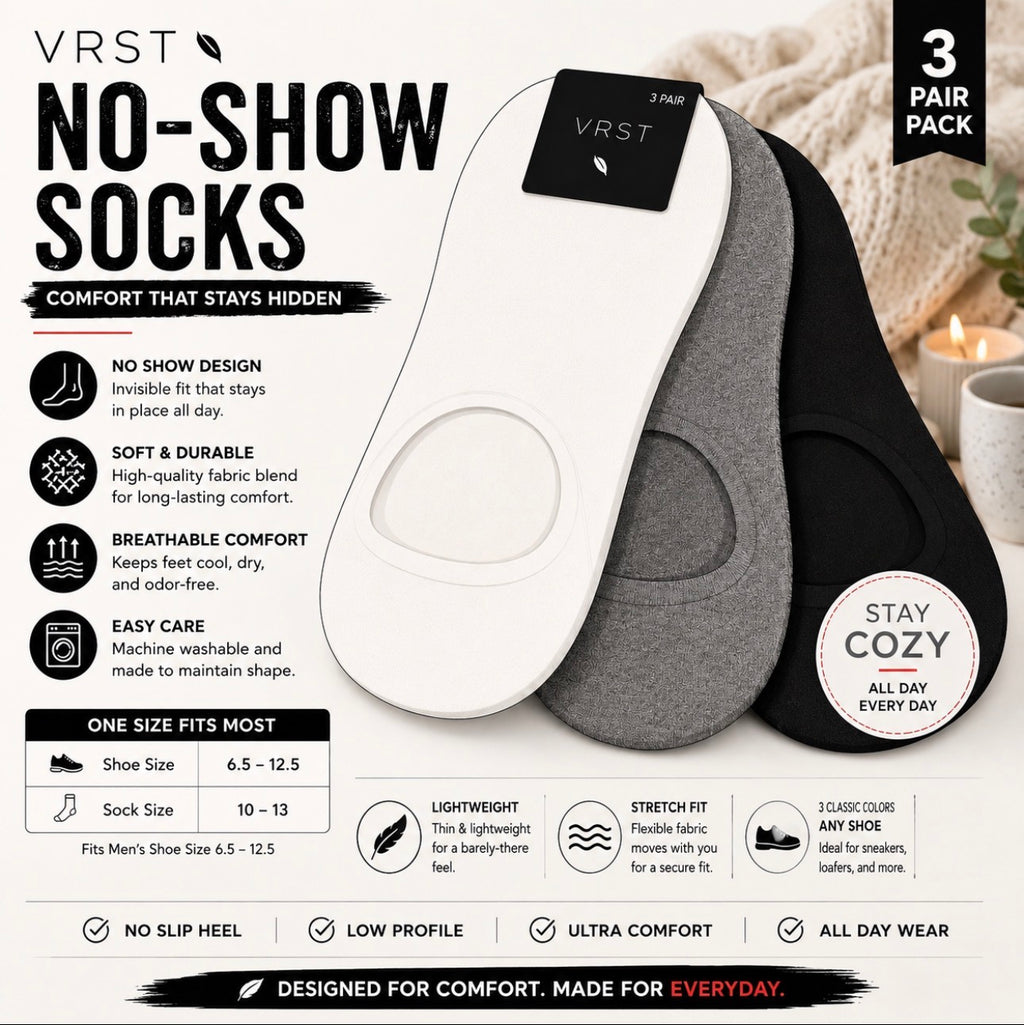 VRST branded no-show socks. 4-C