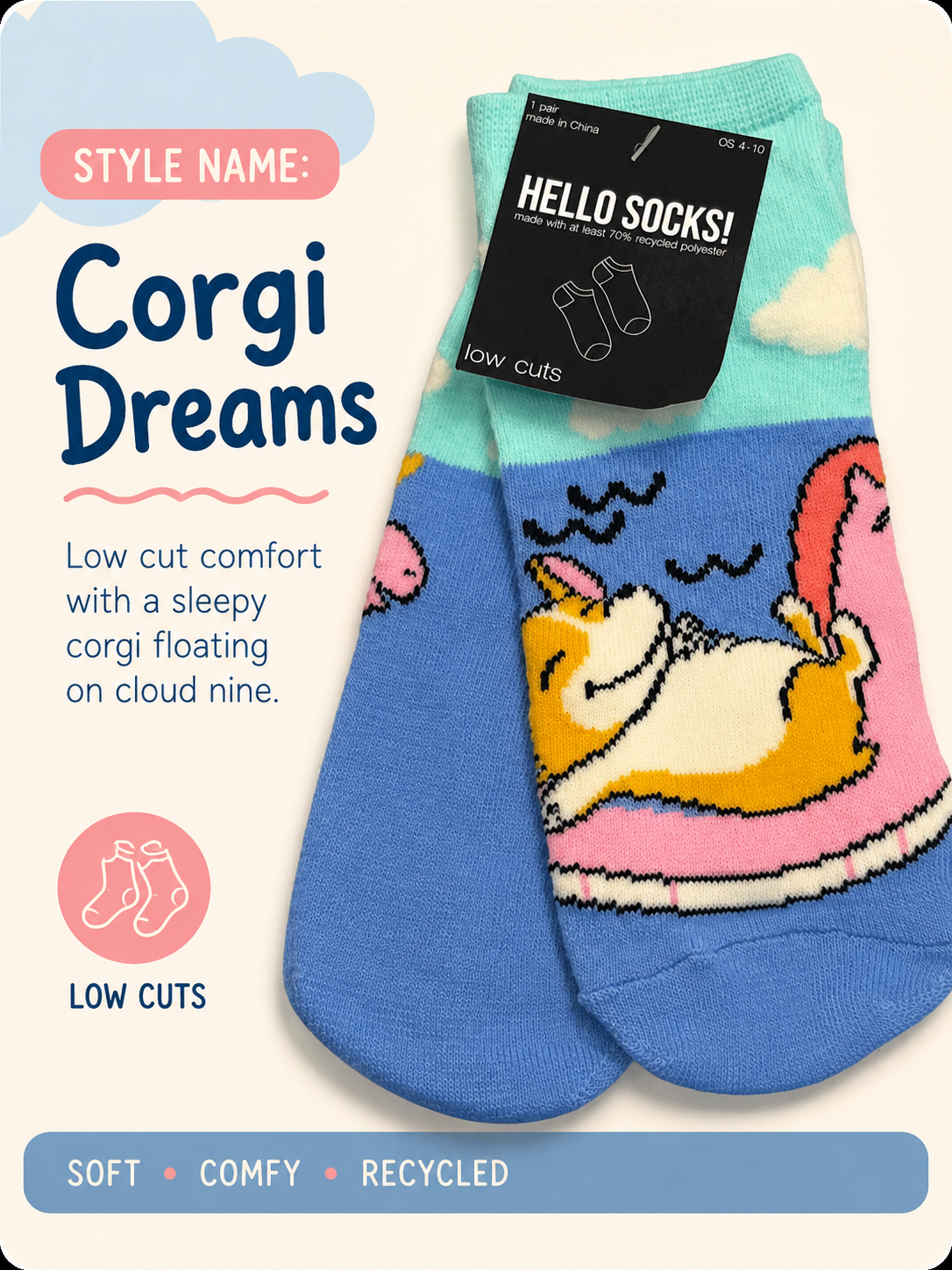 Hello Socks! Kids’ Low Cut Novelty Socks 7-c