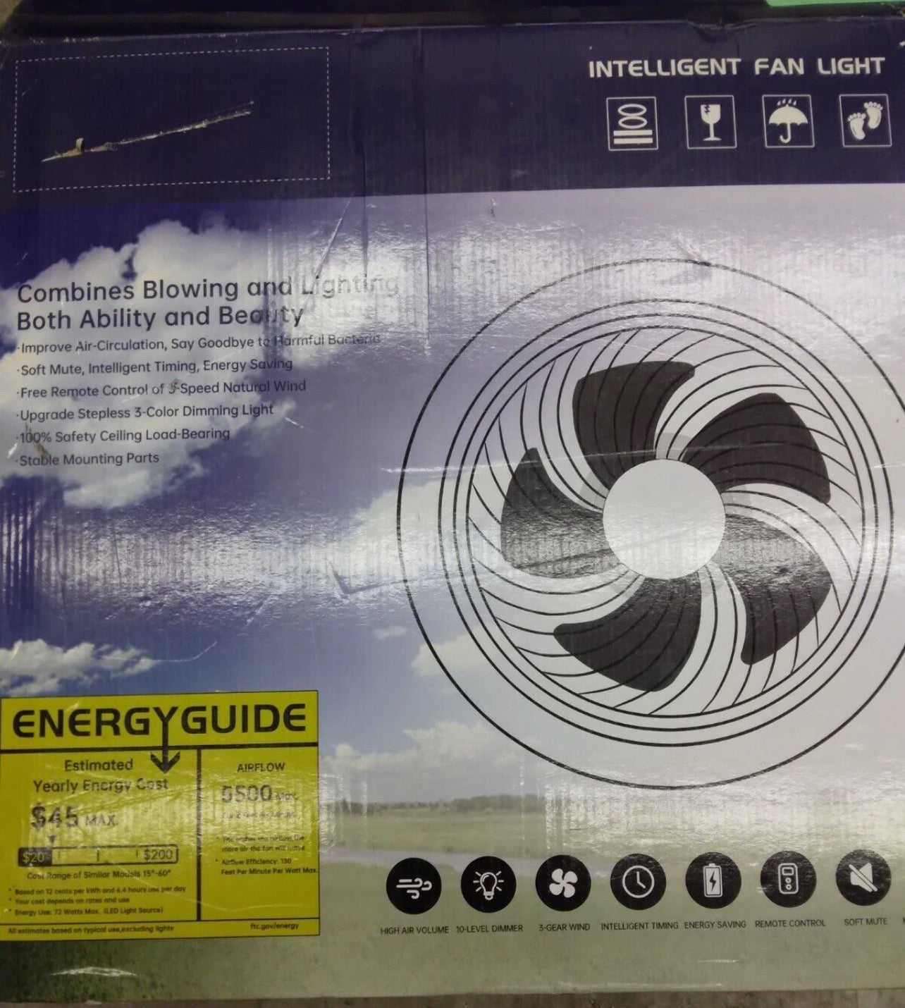 Intelligent Fan Light is an enclosed ceiling fan with an integrated LED light kit and remote control 3-A