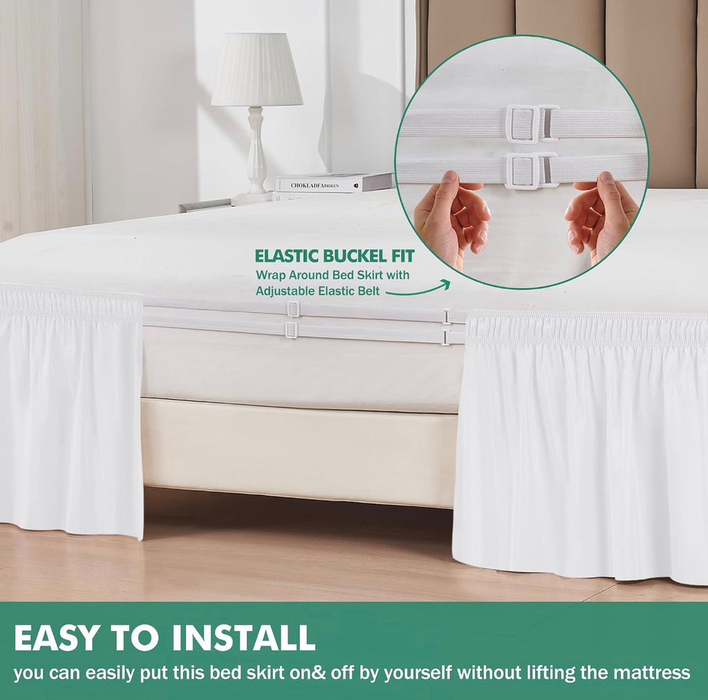 Wrap Around Bed Skirts with Split Corners for Full Beds 18" Drop