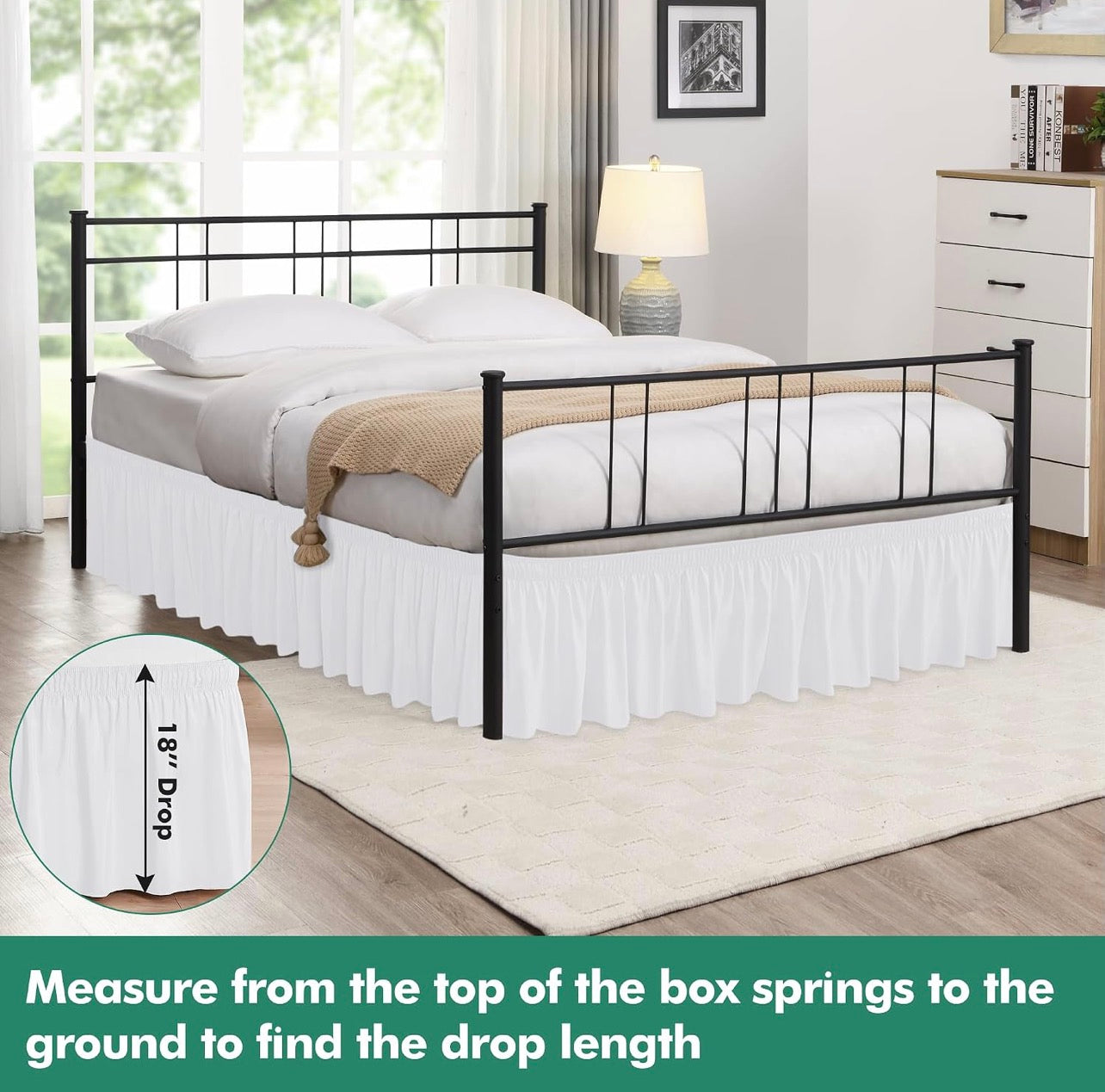Wrap Around Bed Skirts with Split Corners for Full Beds 18" Drop