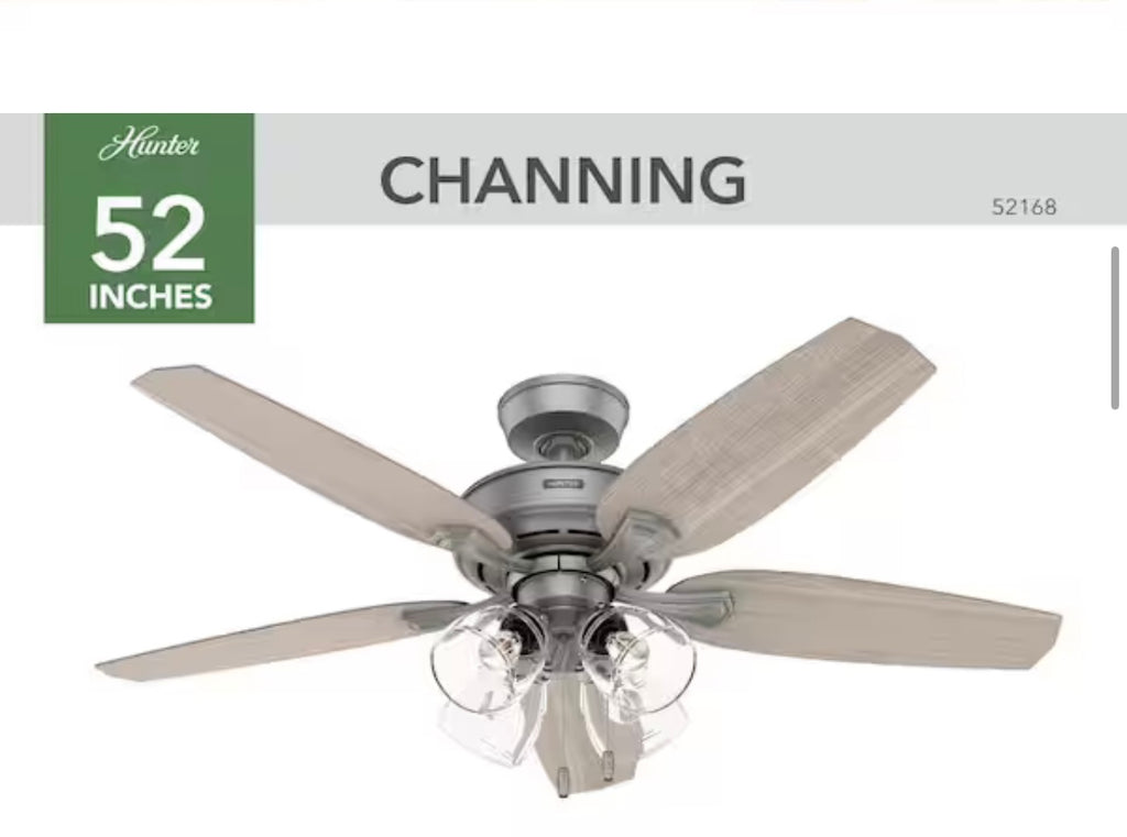 Hunter Channing 52 in. Indoor Matte Silver Ceiling Fan (Model 52168) with an included light kit B-W