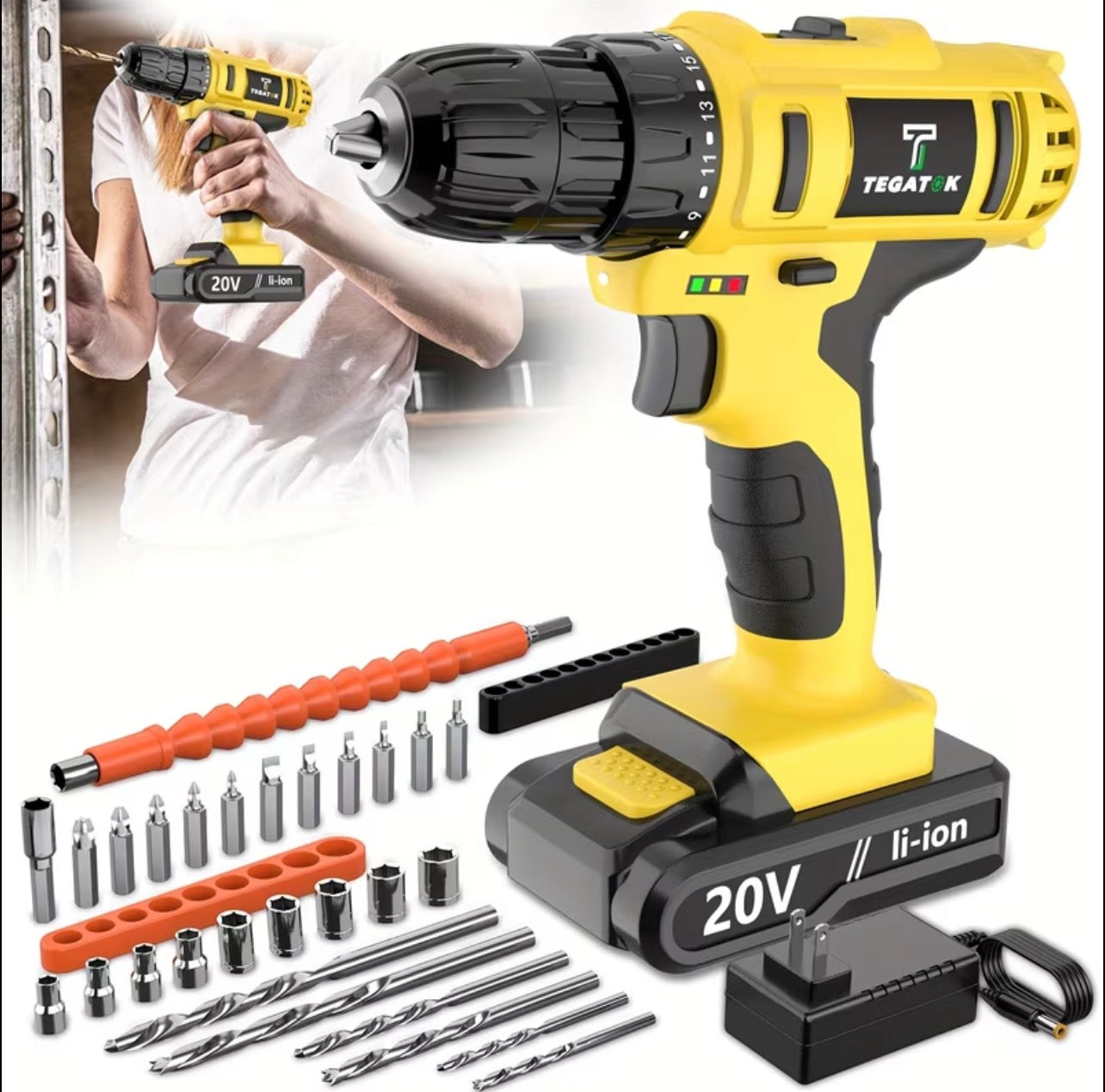 Tegatol 20V Cordless Drill Kit (4D)