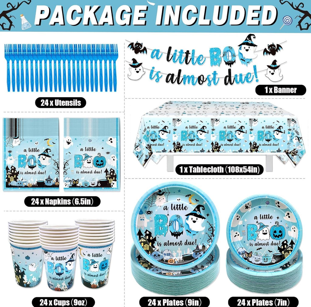 183Pcs A Little Boo Is Almost Due Baby Shower Boy Little Boo Baby Shower Decorations