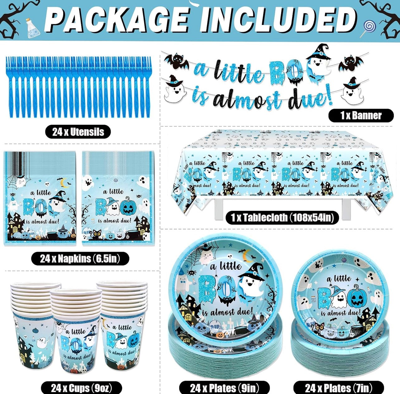 183Pcs A Little Boo Is Almost Due Baby Shower Boy Little Boo Baby Shower Decorations