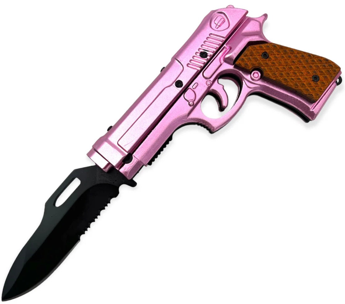 TIGER-USA® “LOCK, STOCK & COCK BACK” SPRING ASSISTED KNIFE - Pink 1-c
