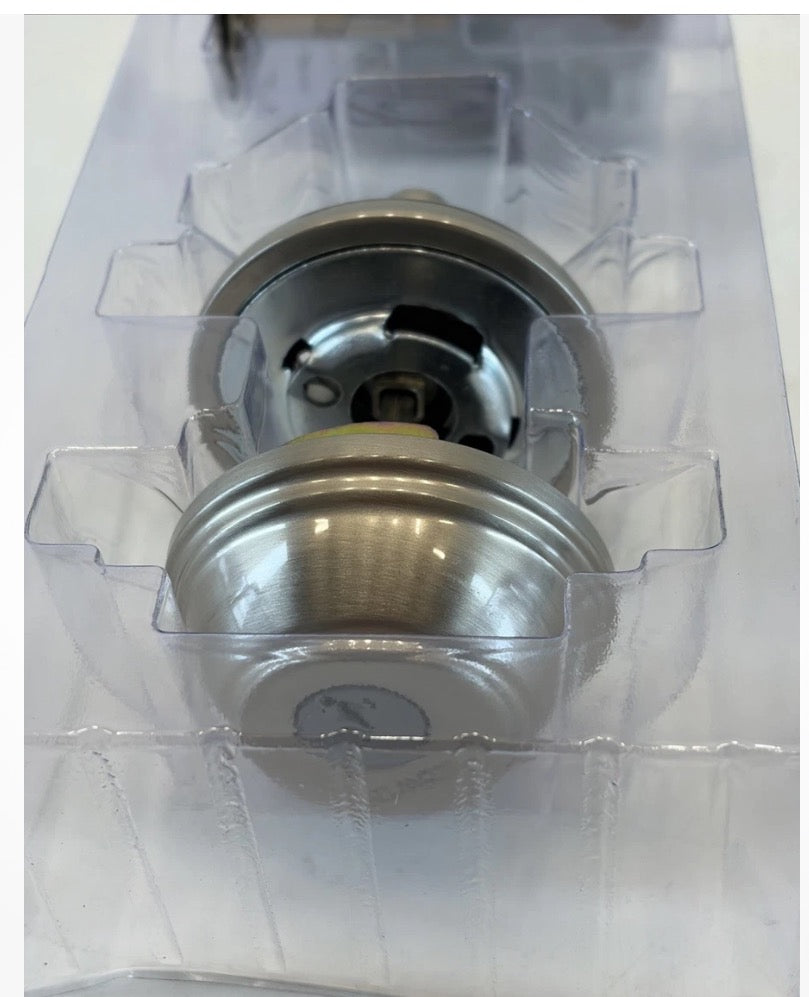 Baldwin Prestige Series Round Deadbolt in a satin nickel finish, featuring a modern, rounded design 3-B