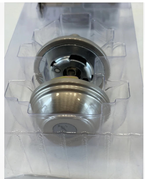 Baldwin Prestige Series Round Deadbolt in a satin nickel finish, featuring a modern, rounded design 3-B