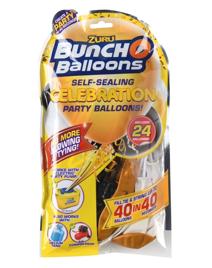 Bunch O Balloons Self-Sealing Latex Party Balloons, White, Black, & Gold, 11in, 24ct 4-B