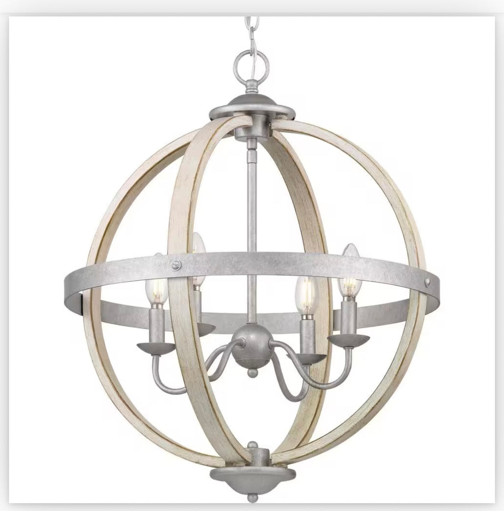 Home Decorators Collection Keowee 4-Light Chandelier featuring an artisan iron finish with distressed elm wood accents. B-W