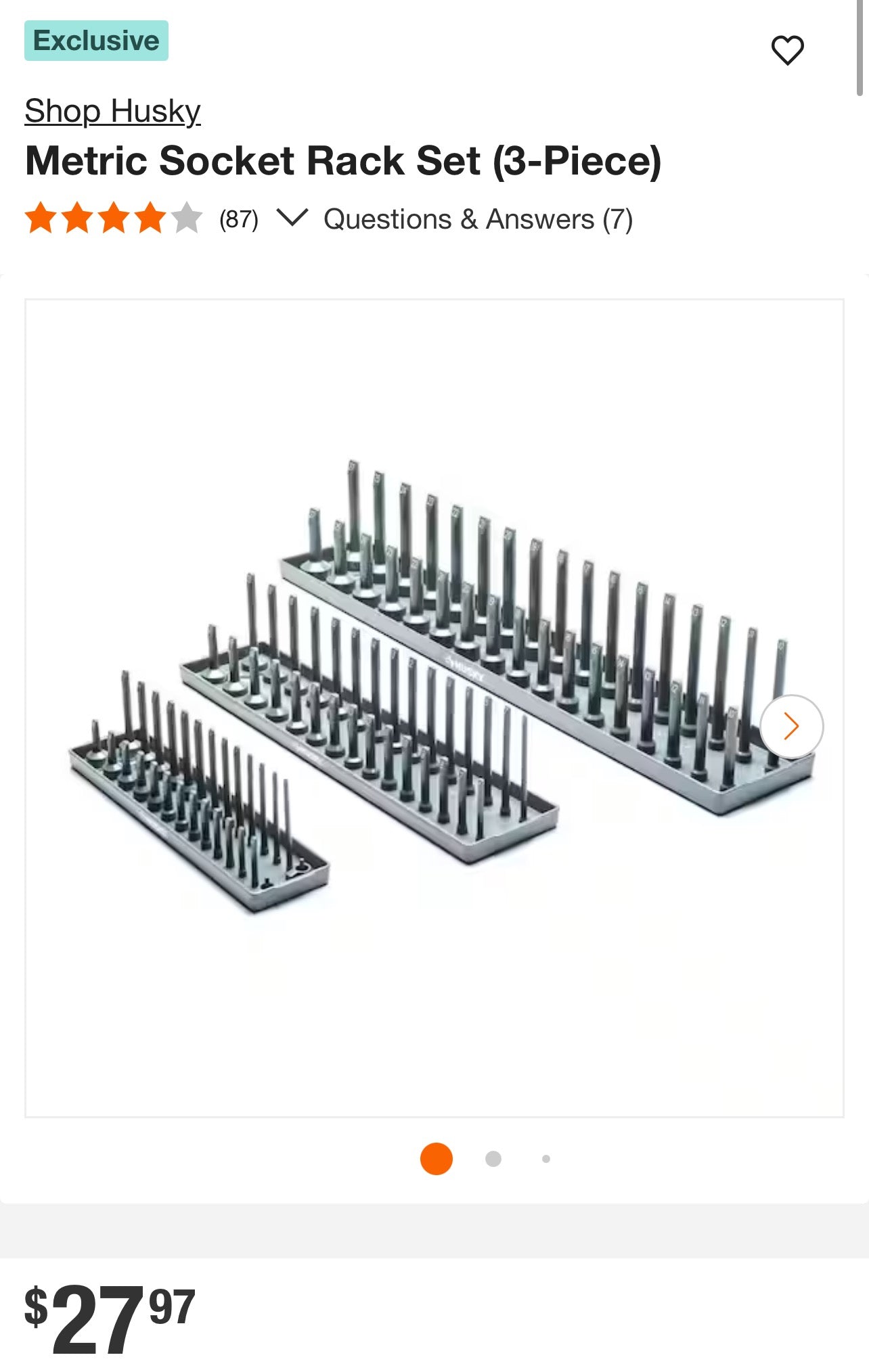 Husky 3 piece Metric Socket Rack Set
