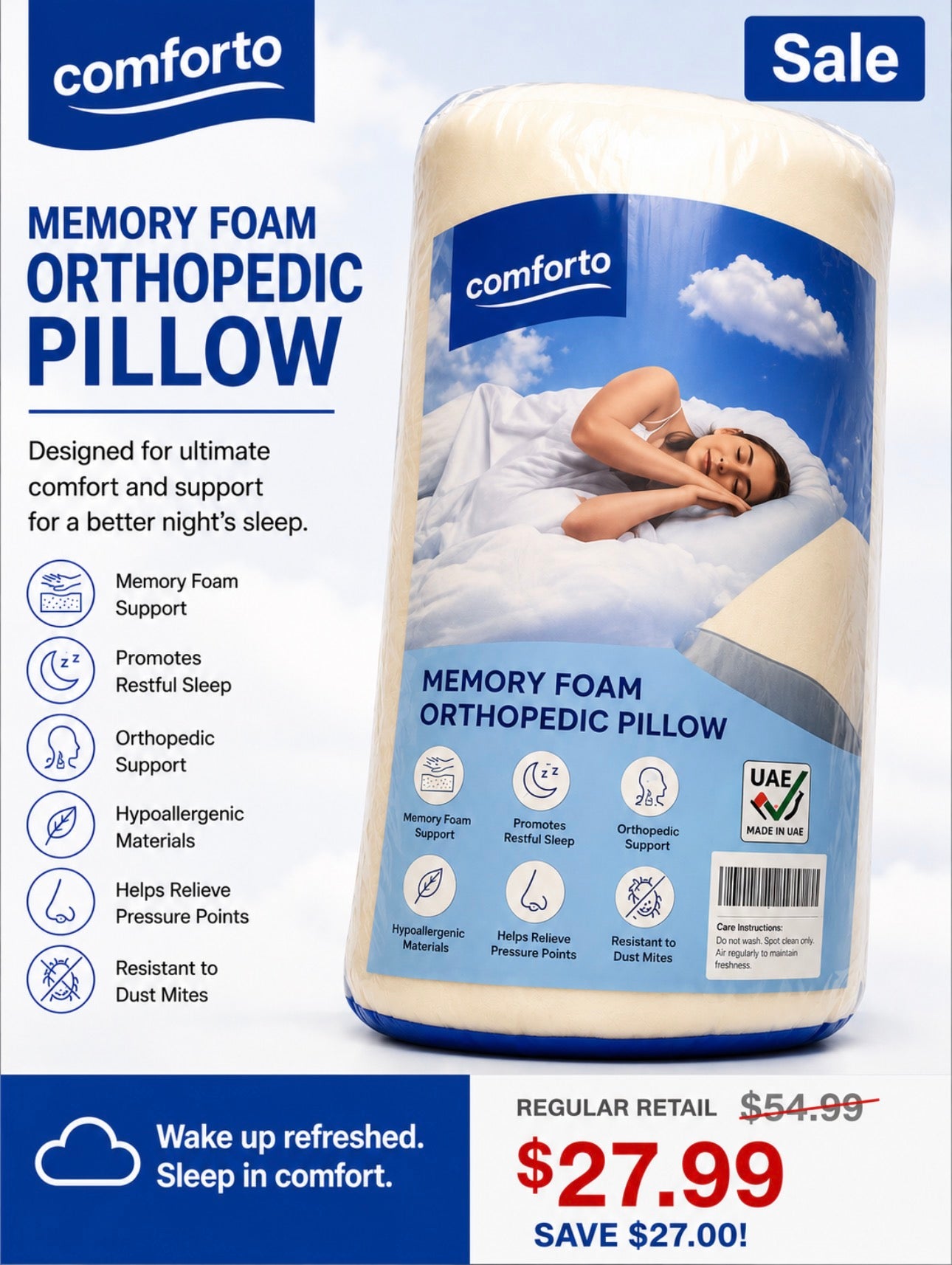 Comforto memory foam orthopedic pillow