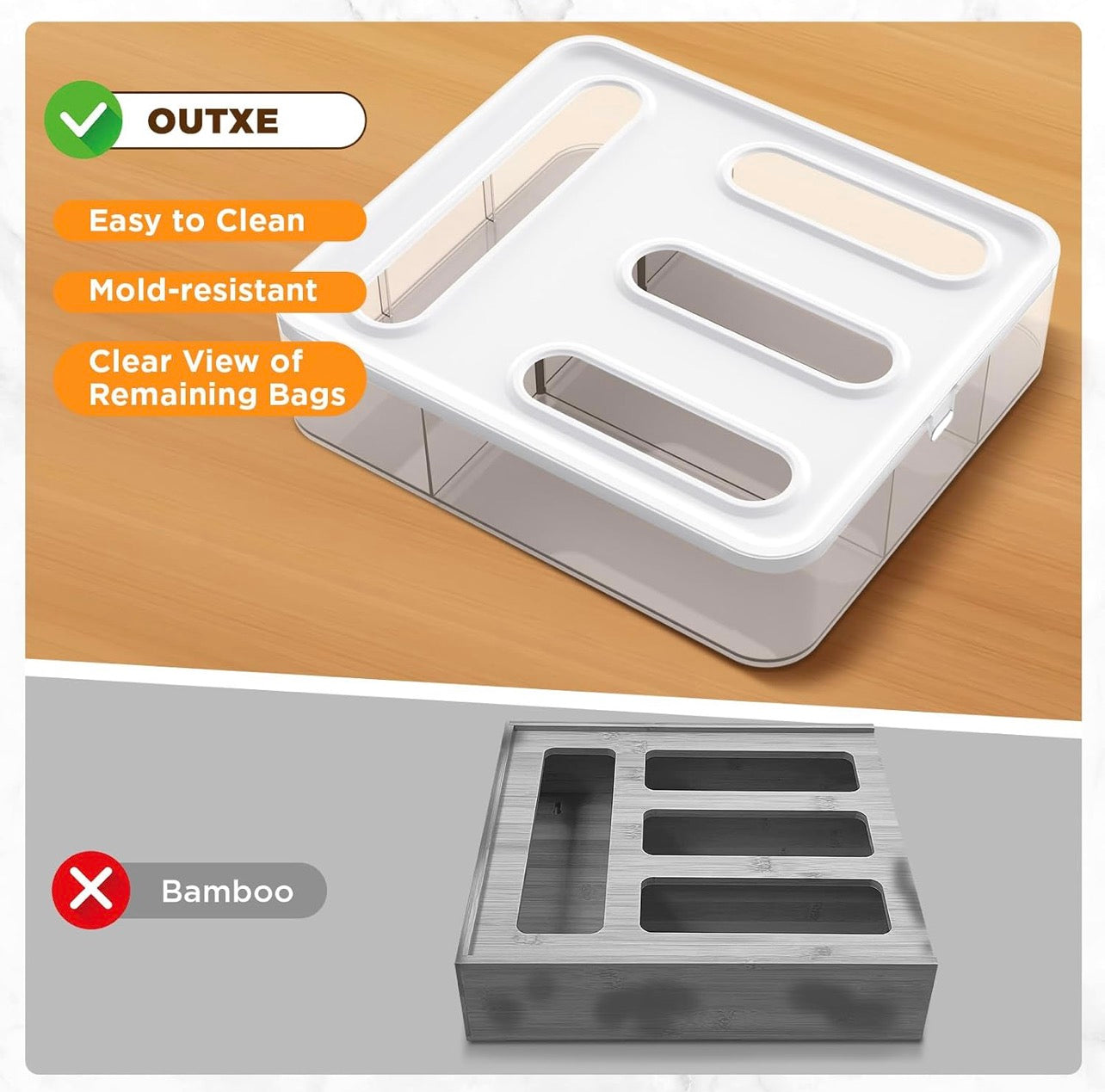 Ziplock Bag Organizer for Drawer + Fridge, Magnetic Kitchen Baggie Storage