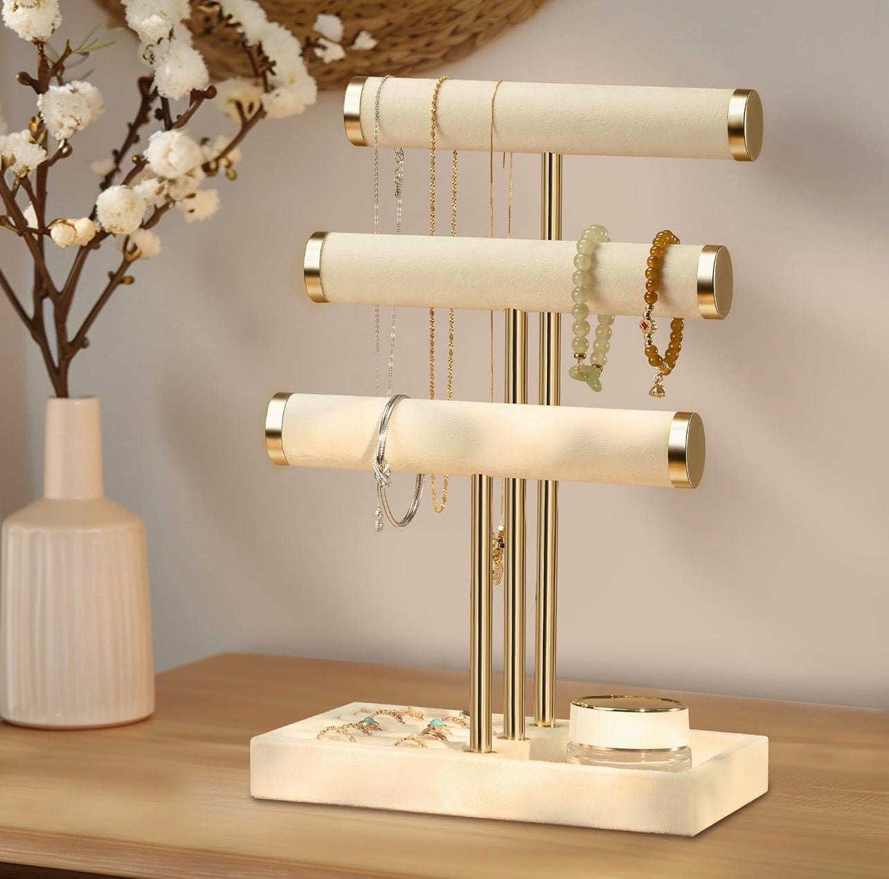 Jewelry Organizer Stand Display, 3 Tier Velvet Bracelet Holder
