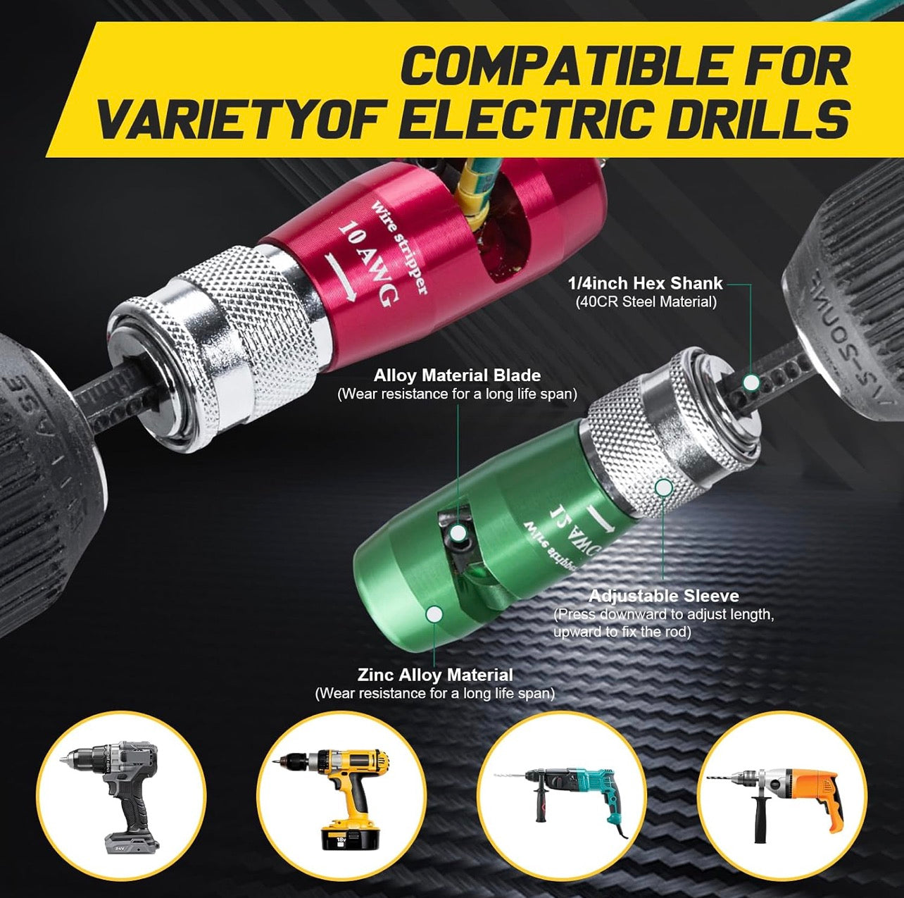 Wire Stripper for Drill - 2026 Upgraded Electric Wire Stripping and Twisting Tool for AWG 14-12-10