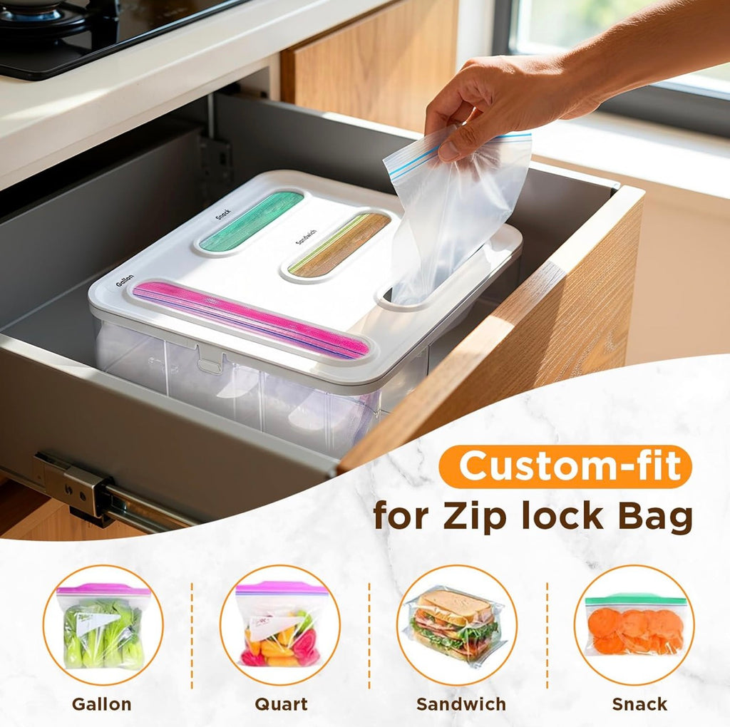 Ziplock Bag Organizer for Drawer + Fridge, Magnetic Kitchen Baggie Storage