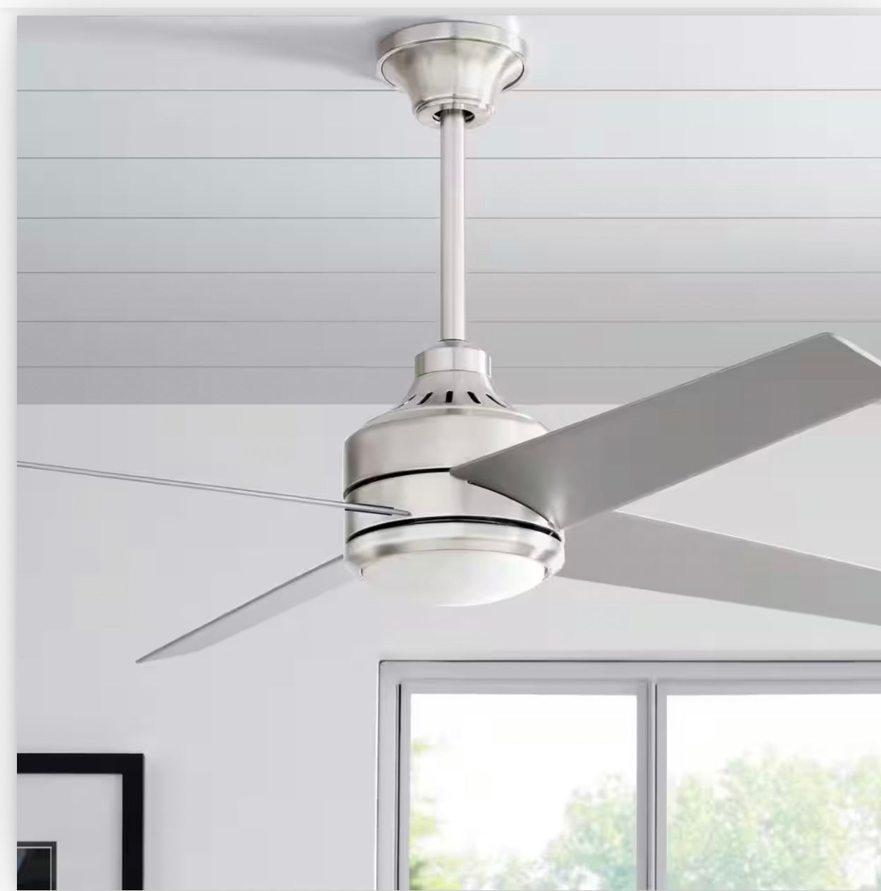 Home Decorators Collection Mercer 52 in. Brushed Nickel Ceiling Fan, model number 54725. B-W