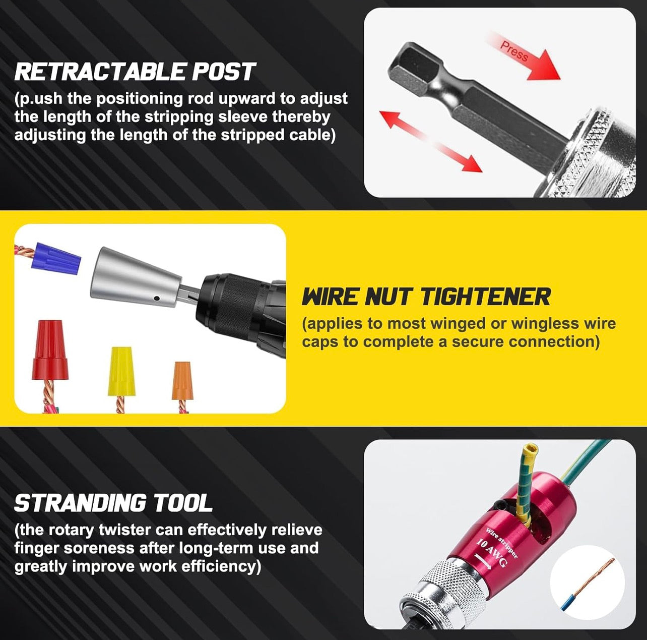 Wire Stripper for Drill - 2026 Upgraded Electric Wire Stripping and Twisting Tool for AWG 14-12-10
