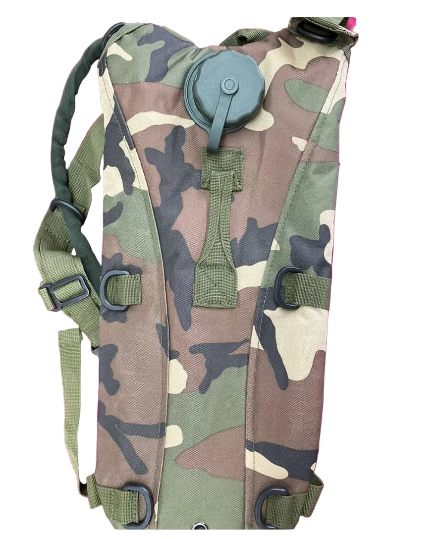 BORMART 3-liter hydration bladder backpack featuring a woodland camouflage pattern 4-C