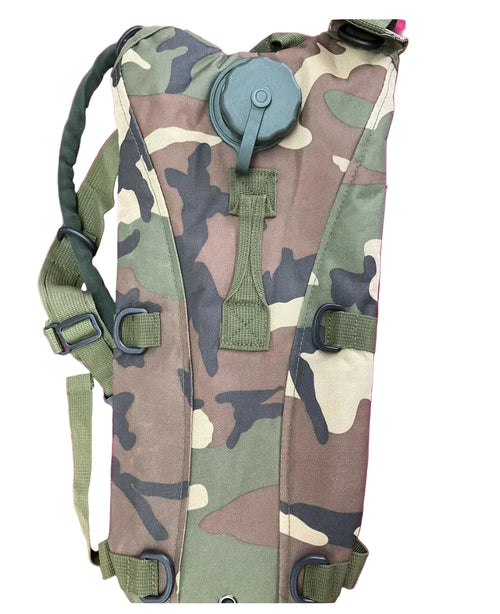 BORMART 3-liter hydration bladder backpack featuring a woodland camouflage pattern 4-C