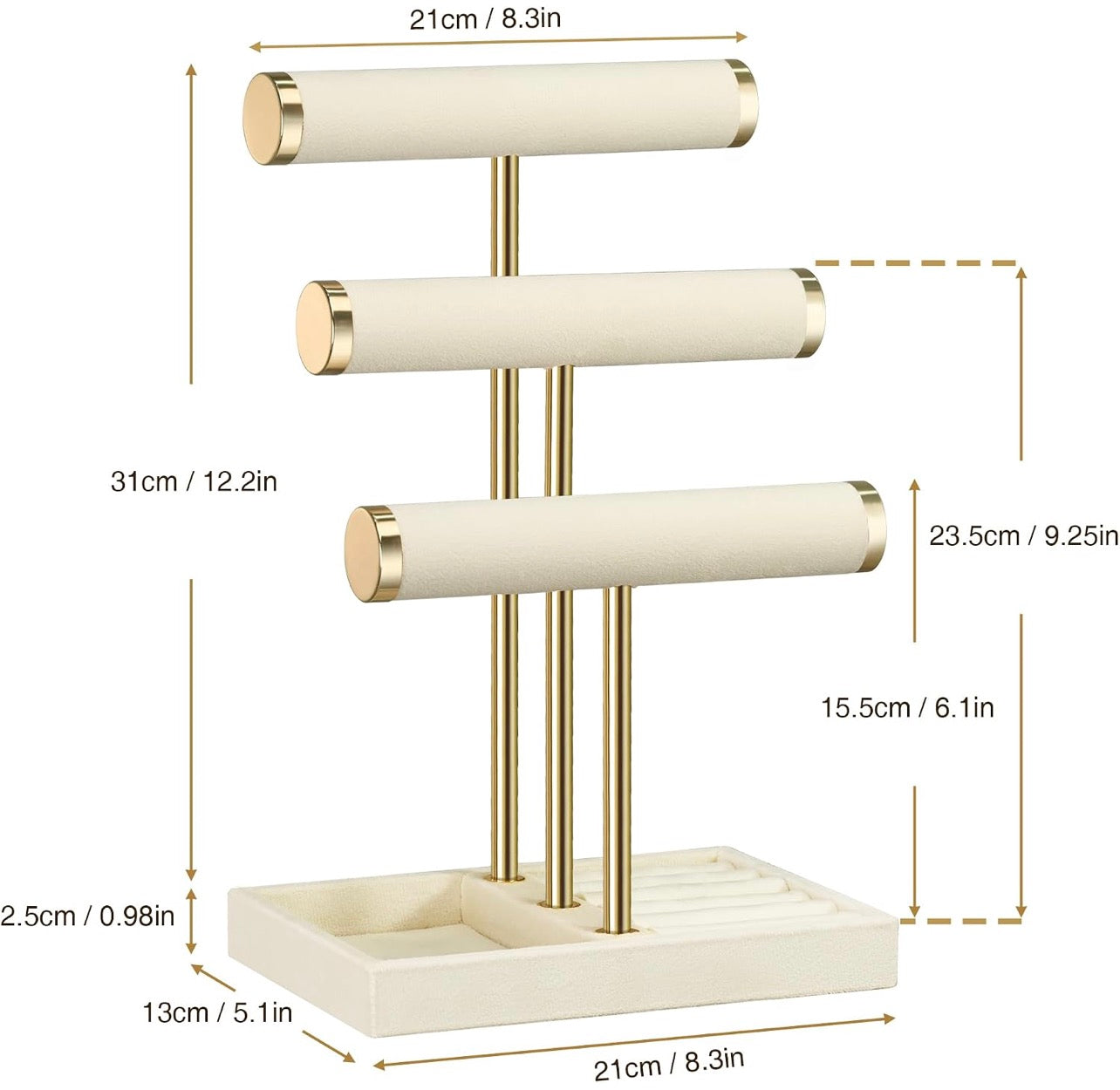 Jewelry Organizer Stand Display, 3 Tier Velvet Bracelet Holder