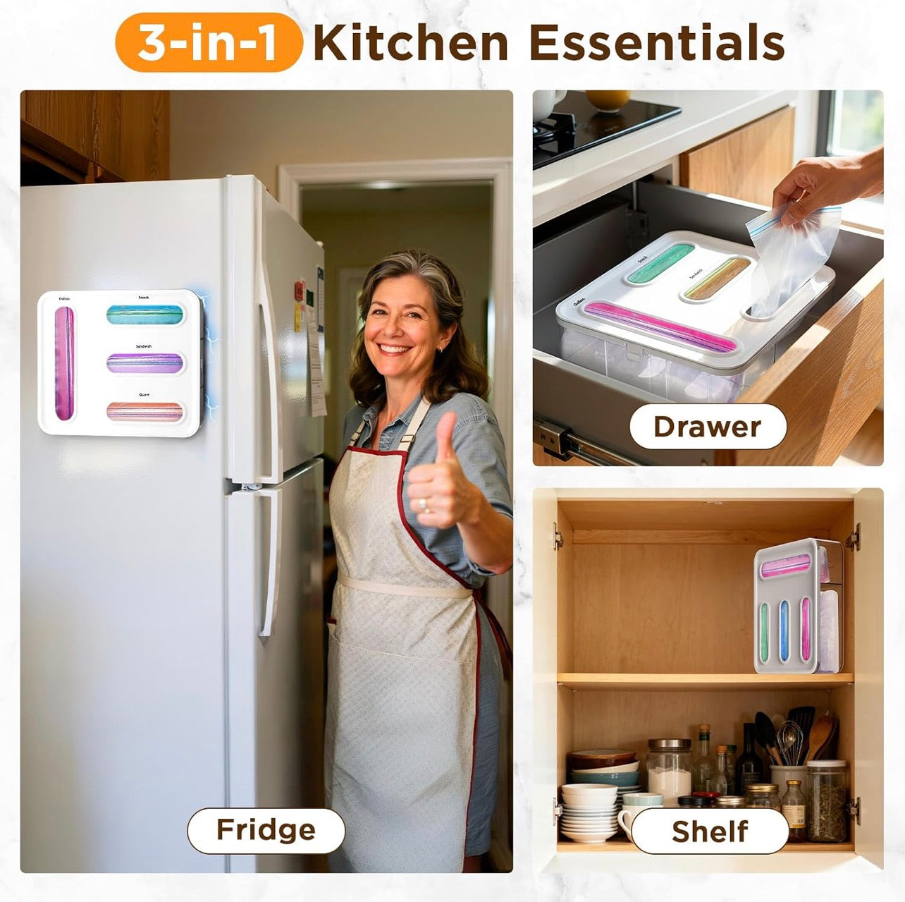 Ziplock Bag Organizer for Drawer + Fridge, Magnetic Kitchen Baggie Storage