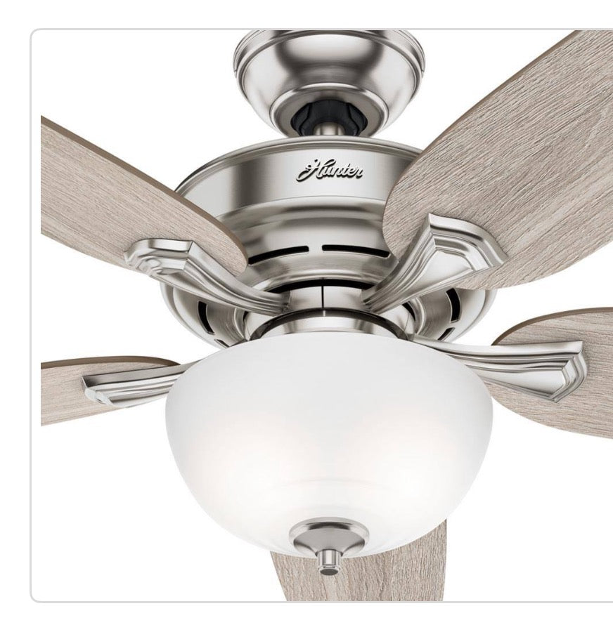 Hunter Channing 54-inch indoor ceiling fan in brushed nickel. BW