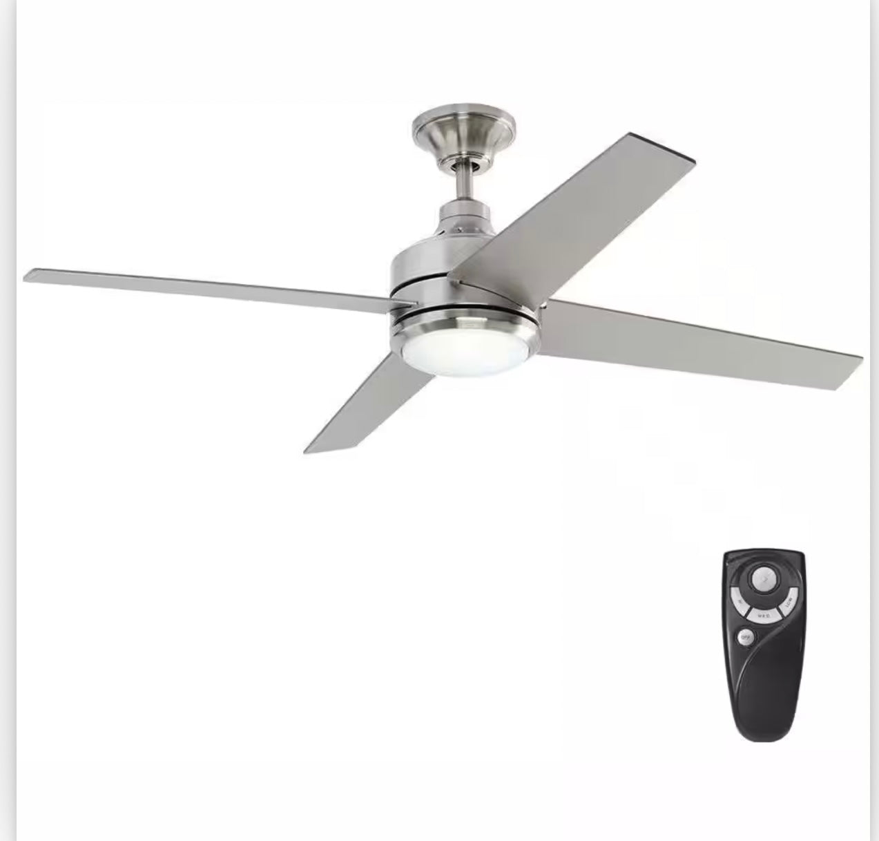 Home Decorators Collection Mercer 52 in. Brushed Nickel Ceiling Fan, model number 54725. B-W