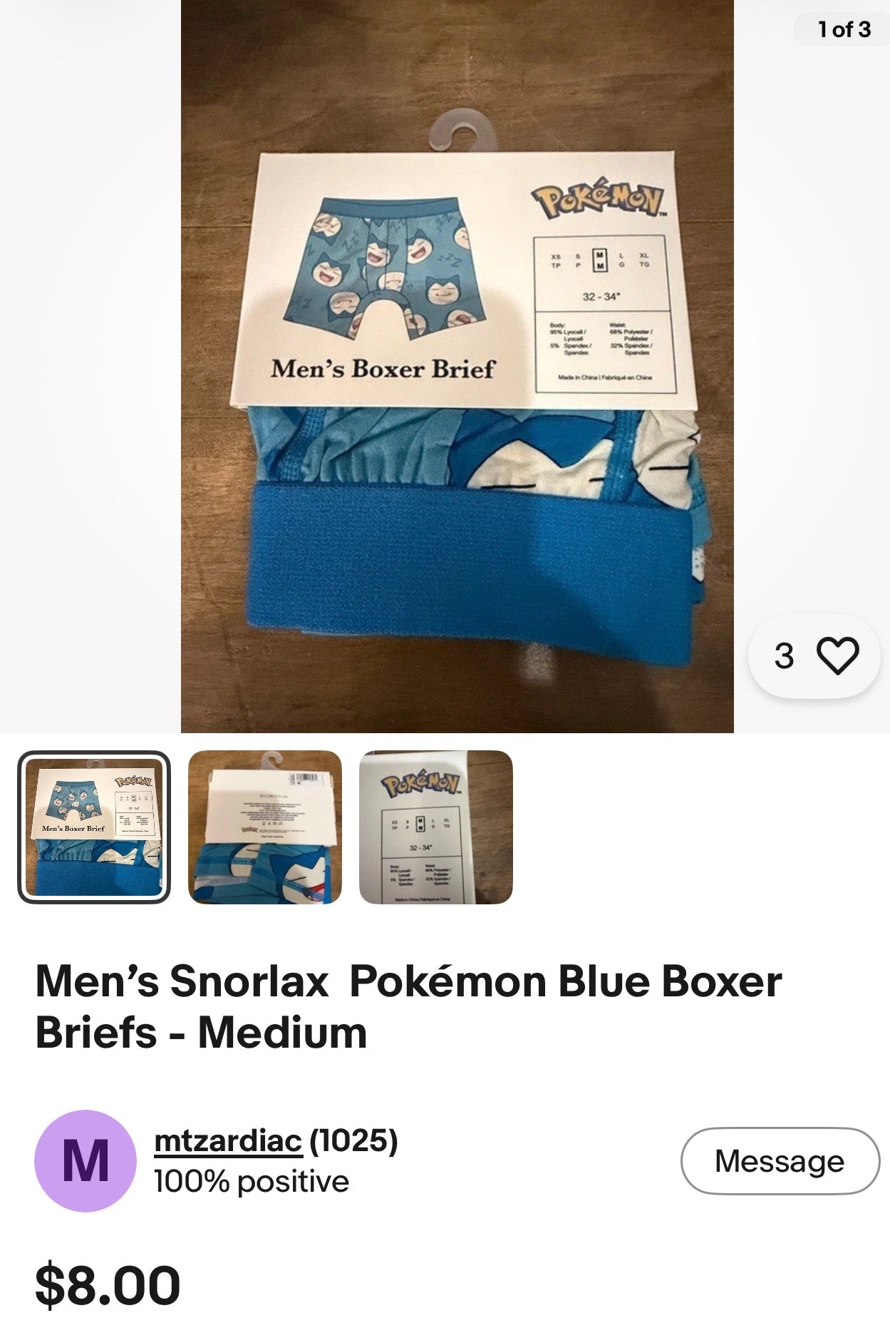 Bioworld Men's Snorlax Pokémon Boxer Briefs