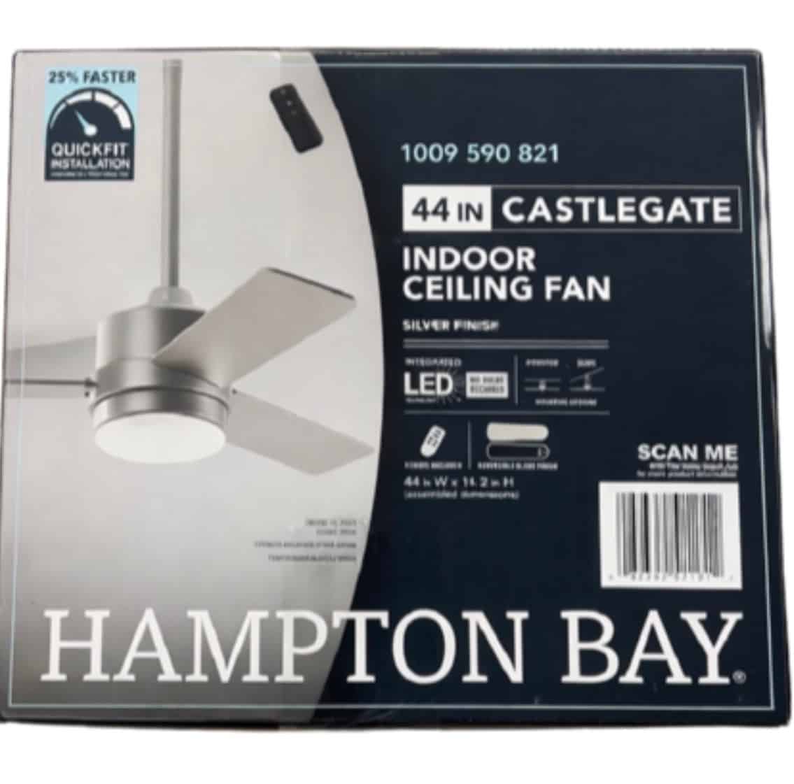 Castlegate 44 in. Integrated LED Indoor Silver Ceiling Fan with 3 Reversible Blades, Light Kit and Remote Control B-W