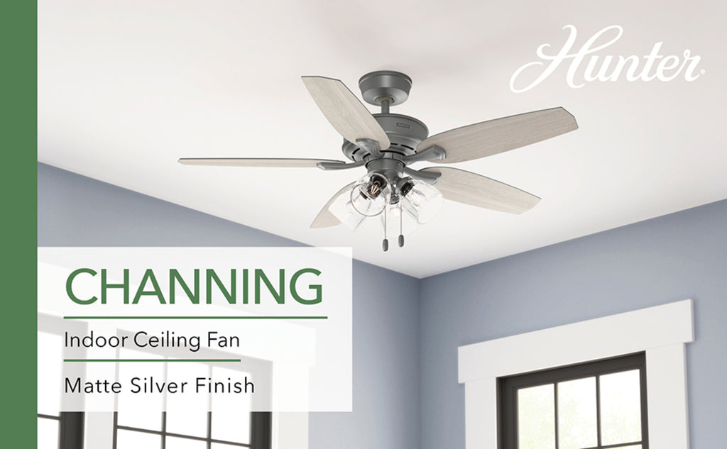 Hunter Channing 52 in. Indoor Matte Silver Ceiling Fan (Model 52168) with an included light kit B-W