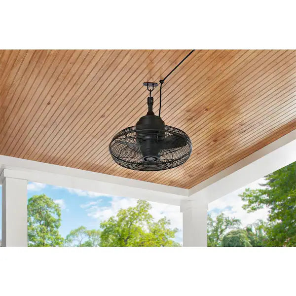 Hampton Bay Conyer 20-inch ceiling fan in a matte black finish. B-W