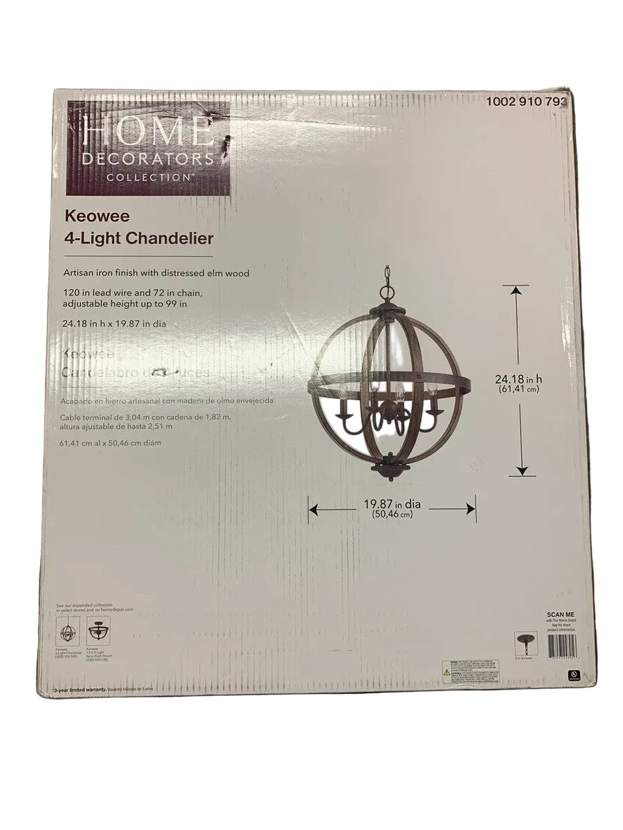 Home Decorators Collection Keowee 4-Light Chandelier featuring an artisan iron finish with distressed elm wood accents. B-W