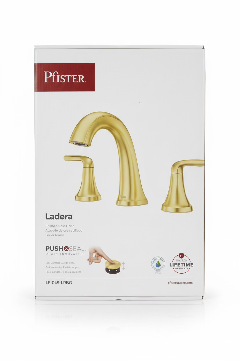 Pfister Ladera 8-inch widespread 2-handle bathroom faucet in brushed gold 1-B