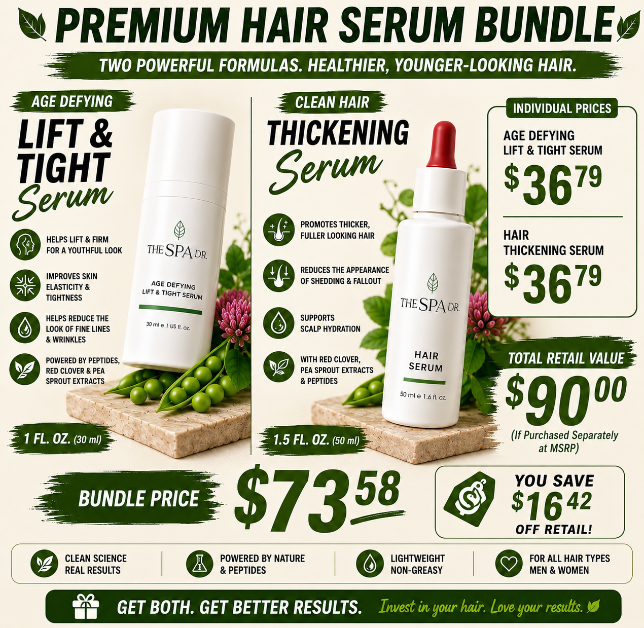The Spa Dr. Hair Care Bundle – Age Defying Lift & Tight Serum + Hair Thickening Serum