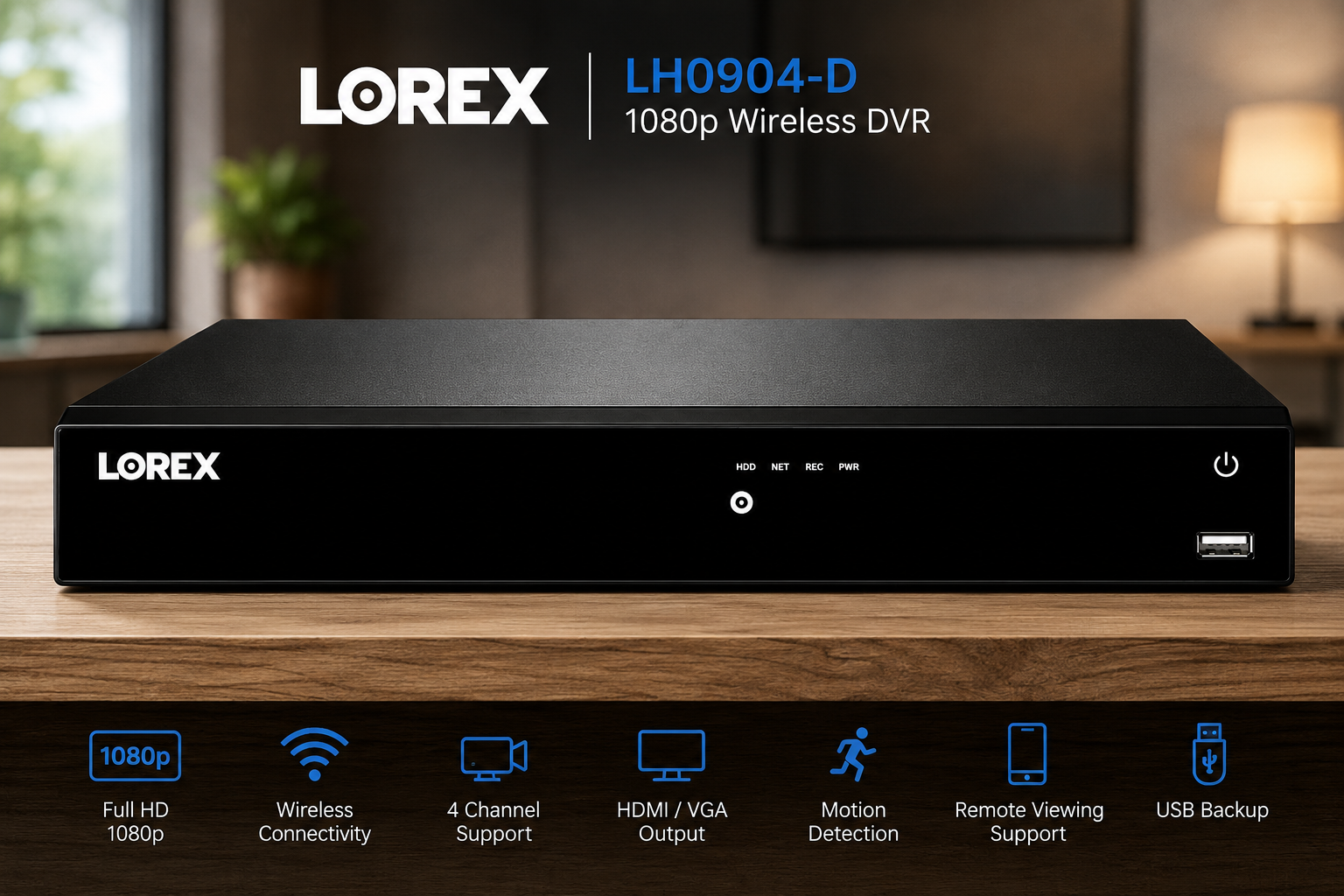 Lorex LH0904-D 1080p Wireless 4-Channel Security DVR Complete Recorder Package – No Cameras