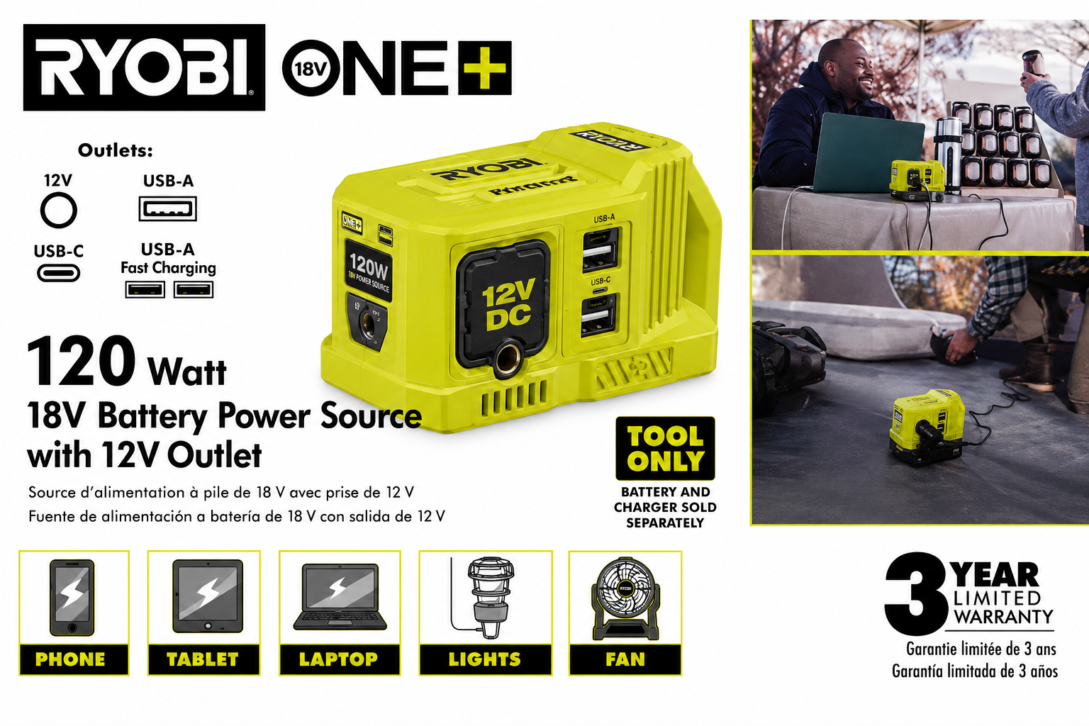 Ryobi 120watt 18v Battery Source   8A