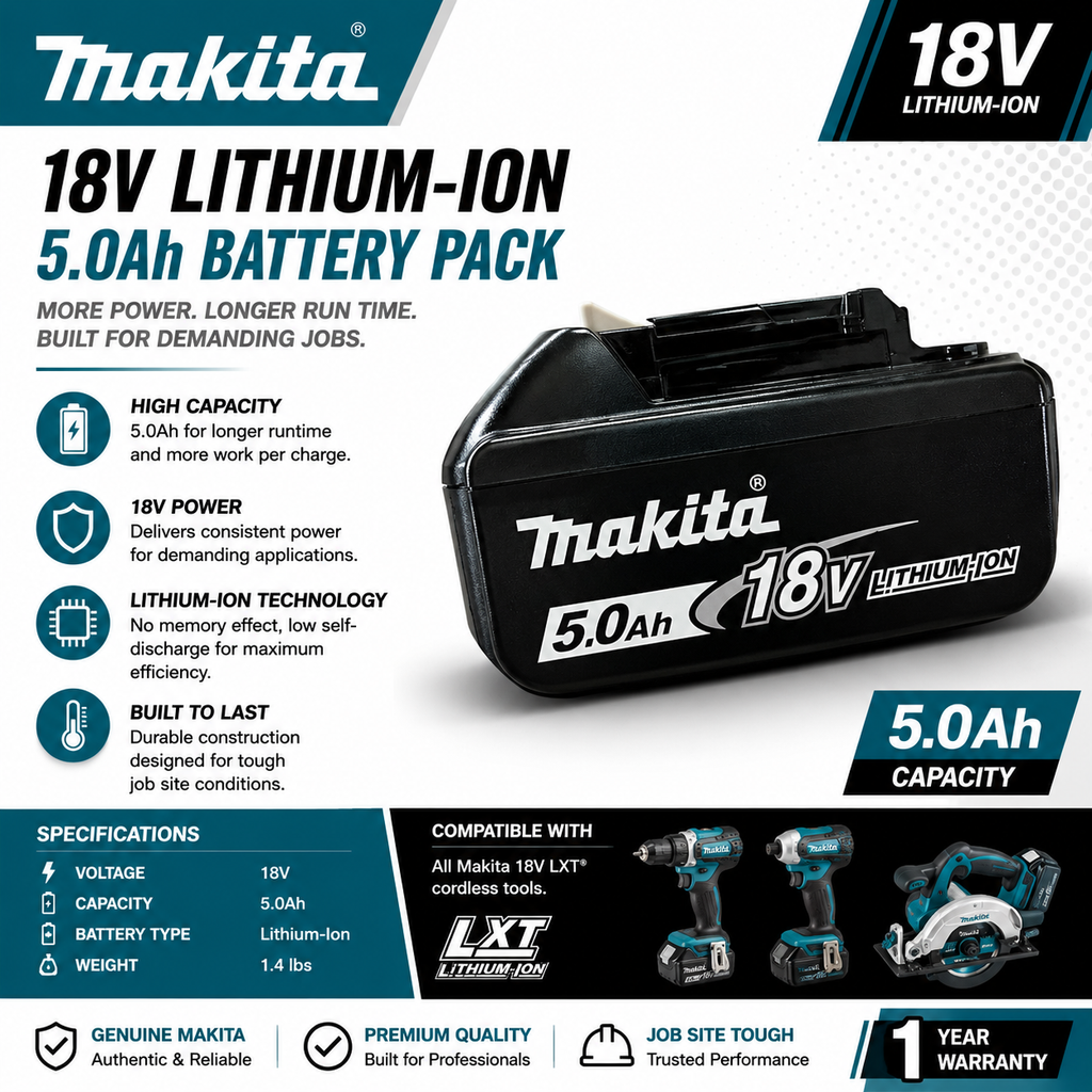 Makita 18v 5.0Ah lithium ion battery