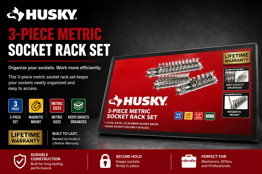 Husky 3 piece metric socket rack set 4B