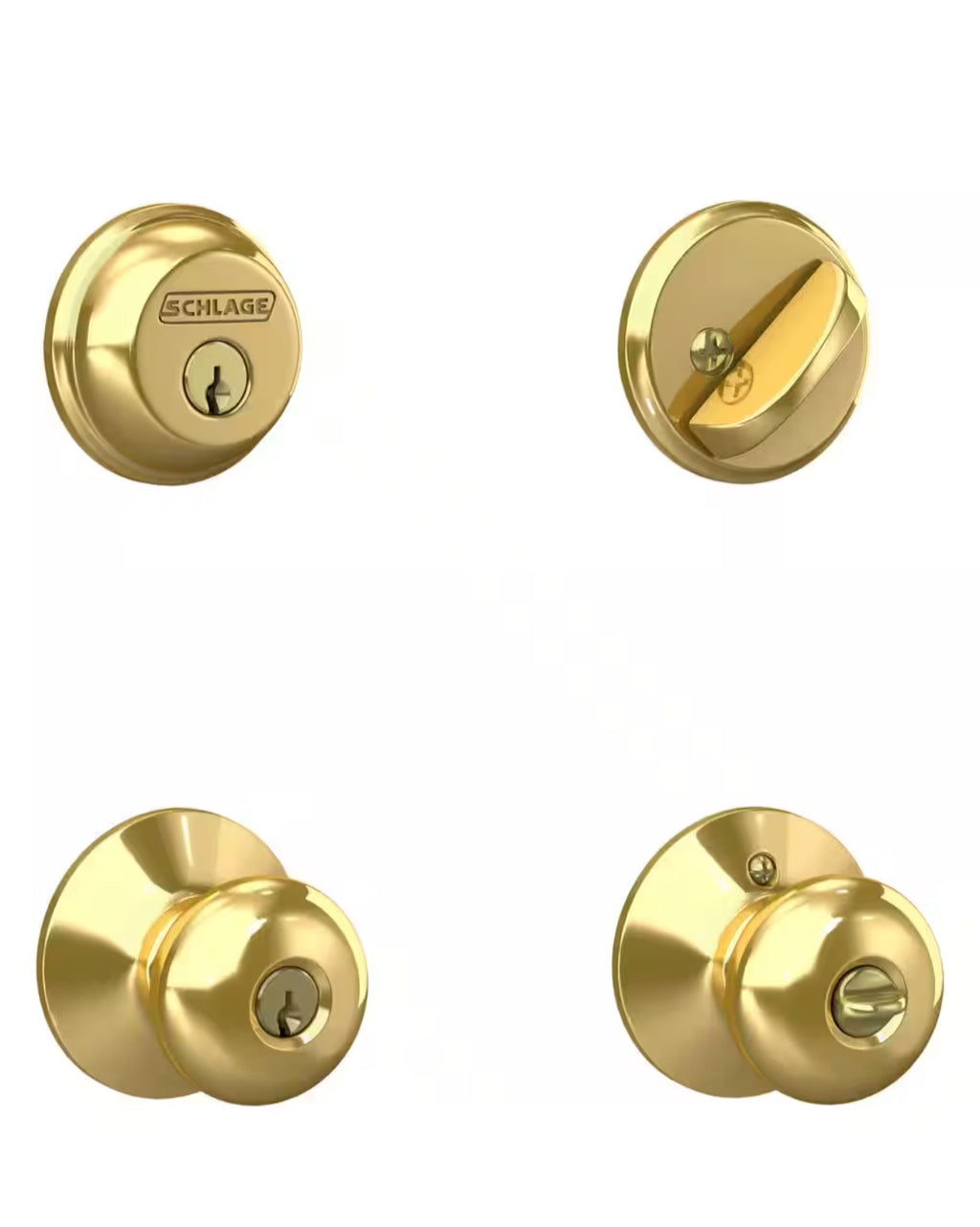 Schlage Plymouth Bright Brass Single Cylinder Deadbolt and Keyed Entry Door Knob 1a