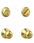 Schlage Plymouth Bright Brass Single Cylinder Deadbolt and Keyed Entry Door Knob 1a