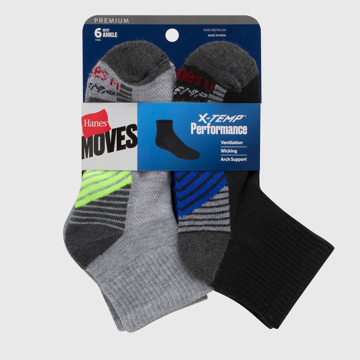 HANES MOVES X-TEMP PERFORMANCE SOCKS 6-b