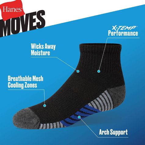HANES MOVES X-TEMP PERFORMANCE SOCKS 6-b